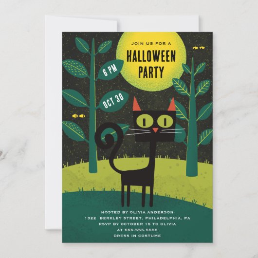 Retro zwarte kat |  kostuum Halloween feest Kaart (Voorkant)