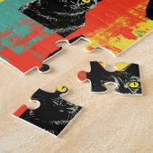 Retro zwarte kat patroon legpuzzel (Zijkant)