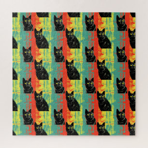 Retro zwarte kat patroon legpuzzel