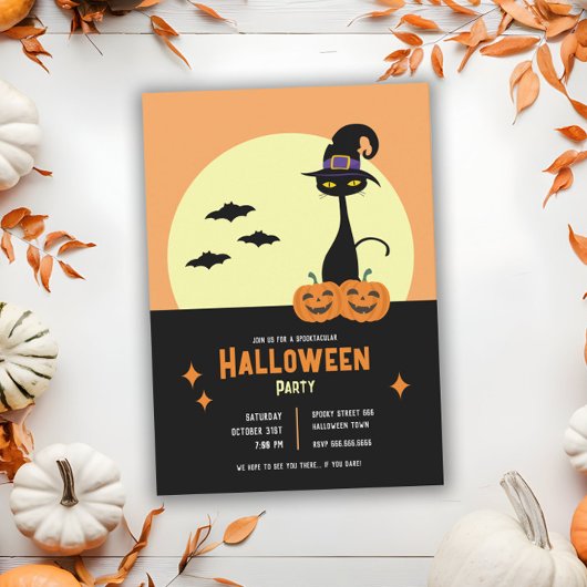 Retro Zwarte Kat Persoonlijk Halloween Feest Kaart