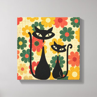 Retro Zwarte Katten Canvas Print Mid Century Moder