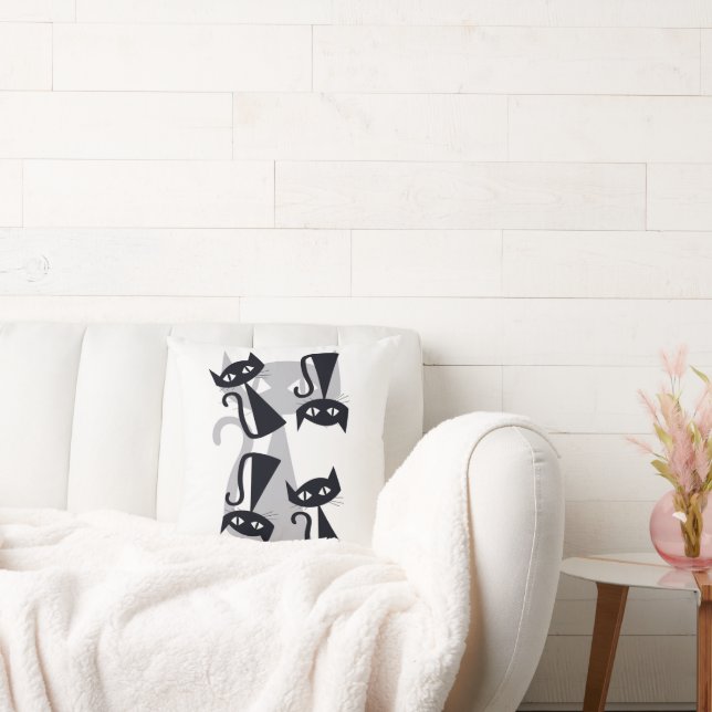 Retro, zwarte katten uit het midden van de eeuw kussen (Bank)