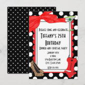 Retro zwarte polka dot party cocktail uitnodiging (Voorkant / Achterkant)