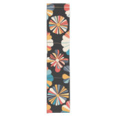 Retro Zwarte Regenboog geometrische Bloemen Patroo Korte Tafelloper (Voorkant)