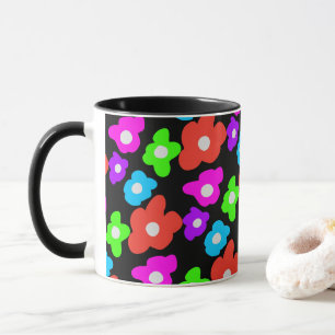 Retro Zwarte Regenboog trots Kleur Bloemen Patroon Mok