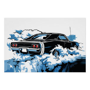 Retro Zwarte Spierauto Achter Pop Art Illustratie Perfect Poster