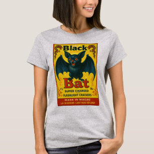 Retro Zwarte Vleermuis Macau Vuurwerk T-shirt