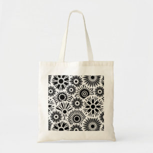 Retro zwarte witte bloemen Bag Tote Bag