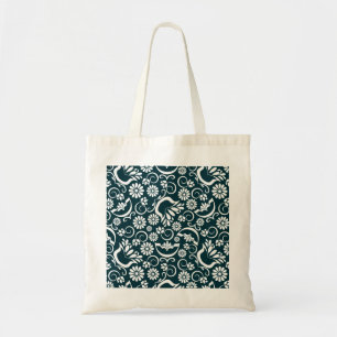 Retro zwarte witte bloemen Bag Tote Bag