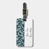 Retro zwarte witte bloemen Bagagelabel (Voorkant verticaal)