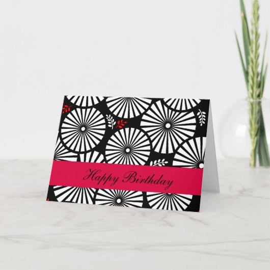 Retro zwarte witte bloemen Birthday Kaart (Voorkant)