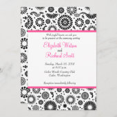 Retro zwarte witte bloemen bruiloft kaart (Voorkant / Achterkant)