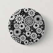 Retro zwarte witte bloemen Button (Voorkant)