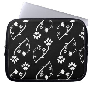 Retro zwarte witte bloemen laptophoes laptop sleeve