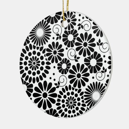 Retro zwarte witte bloemen Ornament (Links)