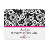 Retro zwarte witte bloemen 'Save the date' magneet (Horizontaal)