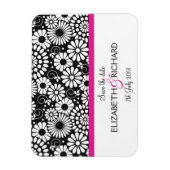 Retro zwarte witte bloemen 'Save the date' magneet (Verticaal)