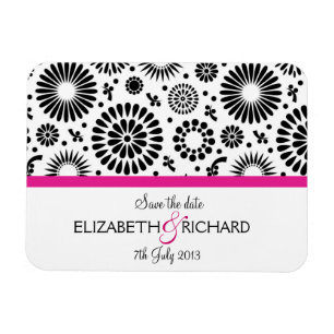 Retro zwarte witte bloemen "Save the date" Magnet Magneet