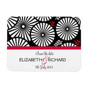 Retro zwarte witte bloemen "Save the date" Magnet Magneet
