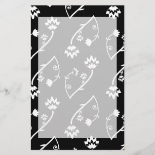 Retro zwarte witte bloemen Stationery Briefpapier