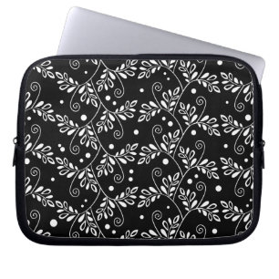 Retro zwarte witte florale laptophoes laptop sleeve