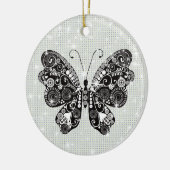 Retro zwarte & witte vlinder keramisch ornament (Links)