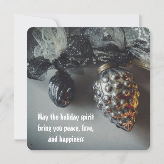 Retro Zwarte Zilveren Kerstversiering Feestdagenkaart (Voorkant)