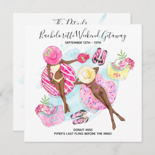 Retro zwembadmeisjes vrijgezellenfeest strandweeke save the date (Voorkant / Achterkant)