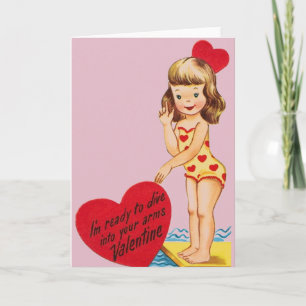 Retro Zwemmer / Diver Valentijnsdag Kaart
