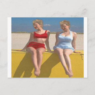 Retro  zwemschoonheid op dok briefkaart