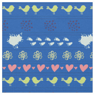 Retroblauw patroon van vogels, stippen, voetstappe stof