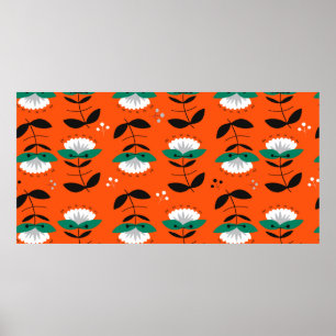 Retrobloemen en bladeren naadloos. poster