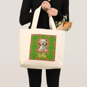 Retrobloemen Roze Geel Blauw Sinaasappel Vlinders Grote Tote Bag