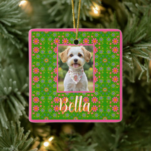 Retrobloemen Roze Geel Blauw Sinaasappel Vlinders Keramisch Ornament