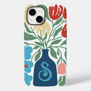 Retrobloemenpatroon monogram Initiaal Case-Mate iPhone 14 Hoesje