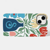 Retrobloemenpatroon monogram Initiaal Case-Mate iPhone Case (Achterkant (horizontaal))