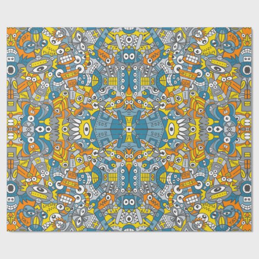 Retrobots zijn terug en willen een leuk patroon he cadeaupapier (Vlak)