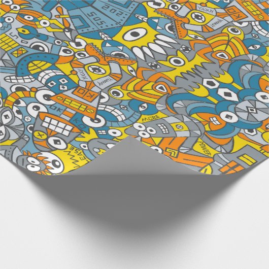 Retrobots zijn terug en willen een leuk patroon he cadeaupapier (Hoek)