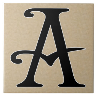 Retrobrief A in zwart monogram op perkament Tegeltje