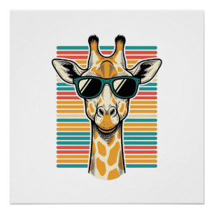 Retrobril met giraffe en strepen vector ontwerp perfect poster