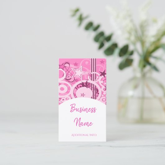 Retrocirkels & sterren Roze Visitekaartje 5 (Staand voorkant)
