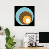 Retrocirkels zwart blauw Oranje en wit Poster (Thuiskantoor)