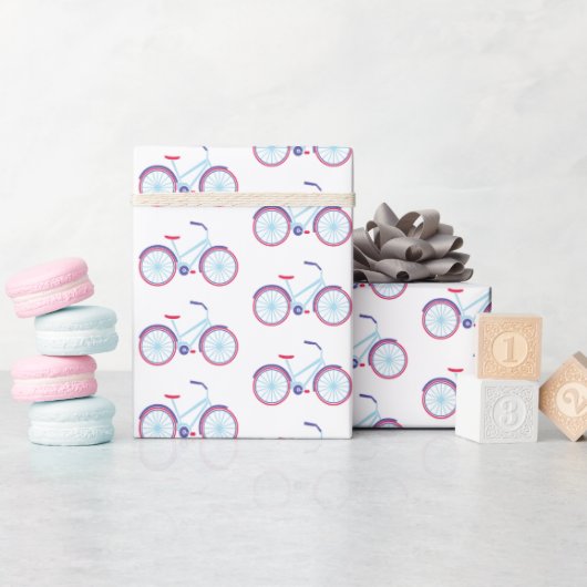 Retrofiets in blauw en rood Pet Cadeaupapier (Baby Shower)