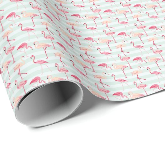 Retroflamingos op mintstrips cadeaupapier (Rol Hoek)