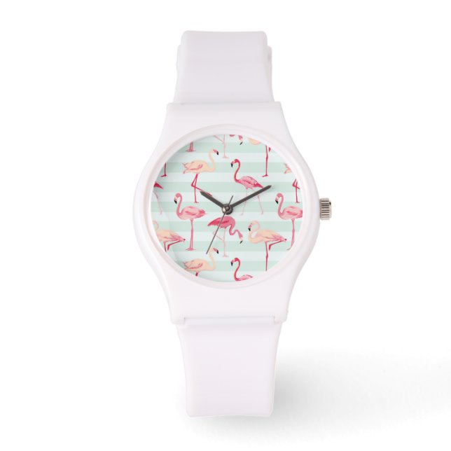 Retroflamingos op mintstrips horloge (Voorkant)