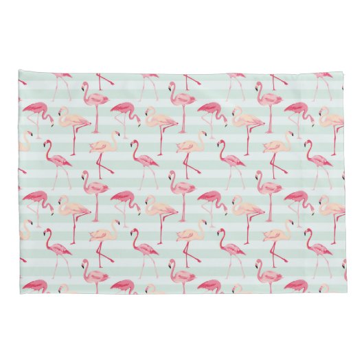 Retroflamingos op mintstrips kussensloop (Achterkant-Rechts)