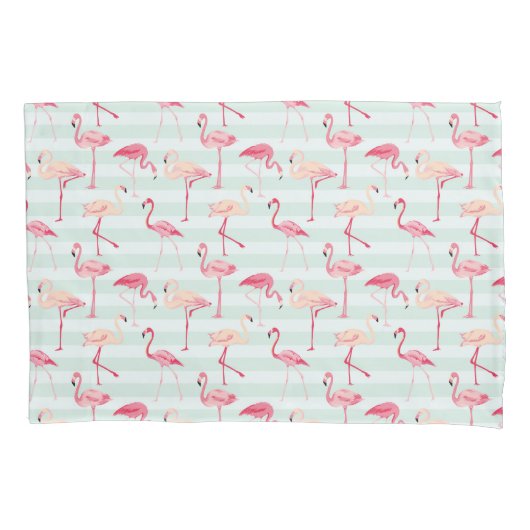 Retroflamingos op mintstrips kussensloop (Voorkant-Links)