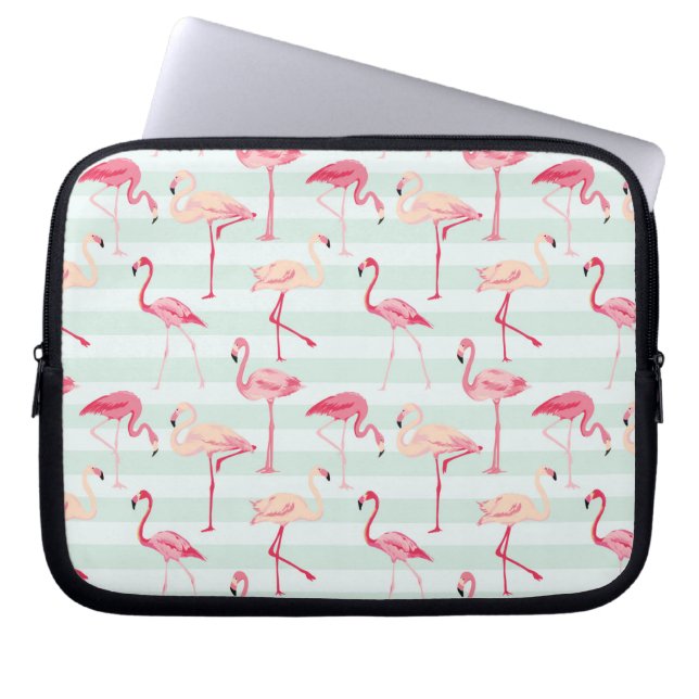 Retroflamingos op mintstrips laptop sleeve (Voorkant)