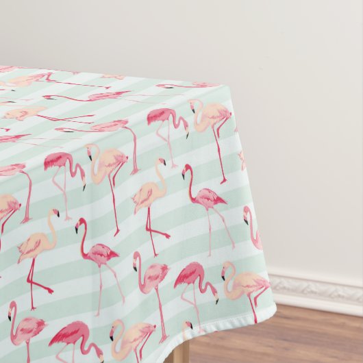 Retroflamingos op mintstrips tafelkleed (Voorbeeld)