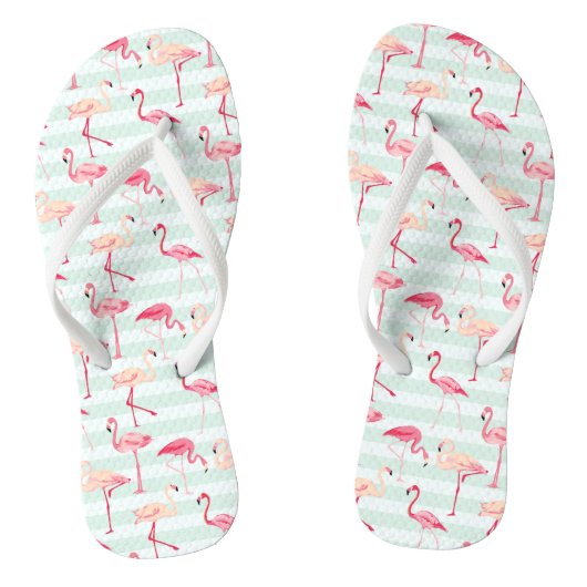 Retroflamingos op mintstrips teenslippers (Voetbed)